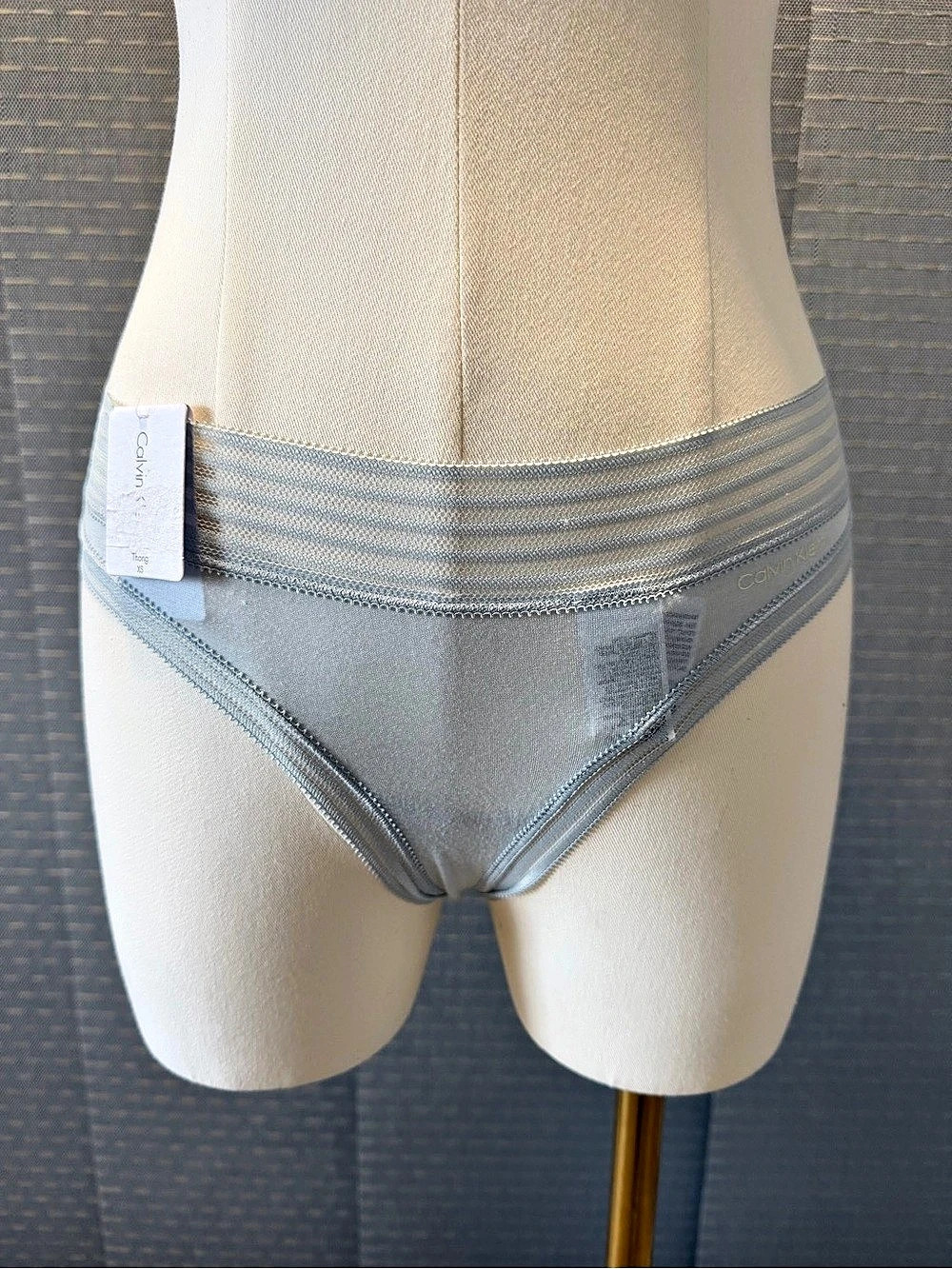 Calvin Klein Light Blue Mesh Trim Thong Panties